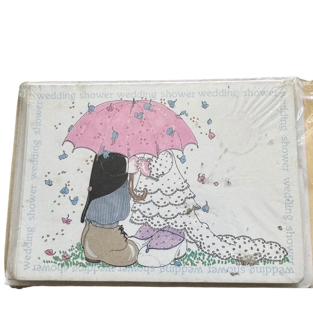 Vintage Michel & Co Wedding‎ Shower Invitations 10Ct Pink Umbrella Bride Groom